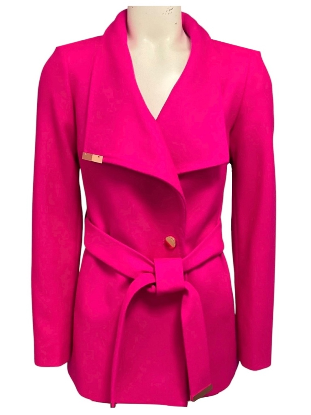 TED BAKER FUCHSIA PINK KEYLA SHORT WRAP COAT WITH BELT